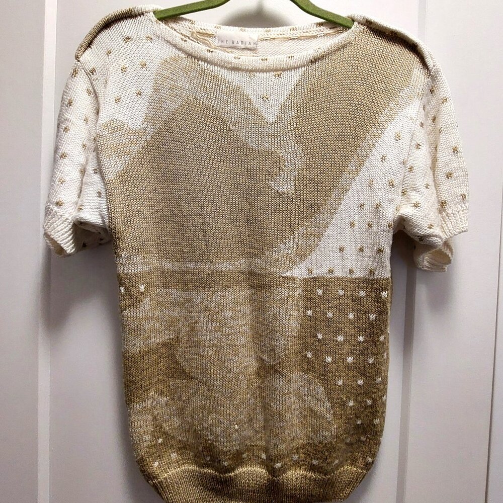 THE BADIAN Women's 100% Cotton Open Weave  Short Sleeves Knit Top - Small